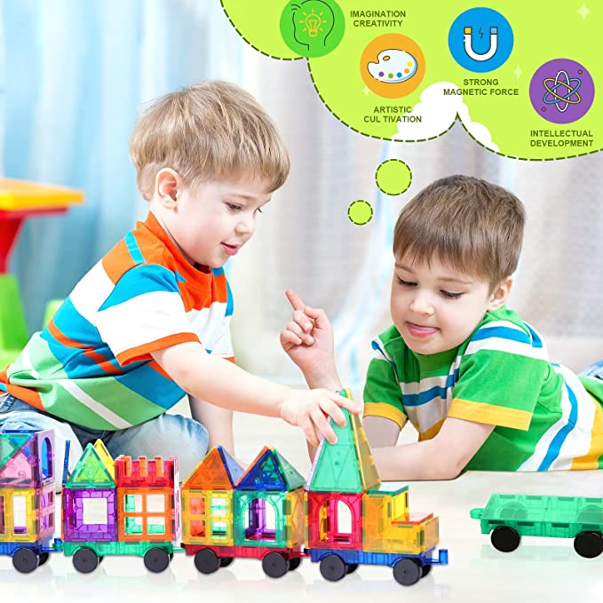 Magnetic Tiles with Cars, Gifts & Toys for 3 Year Old Boys, Educational Toys for Toddlers Kids Age 3-5 4-8, Building Toys Inspire Kids Interest in STEM Learning
