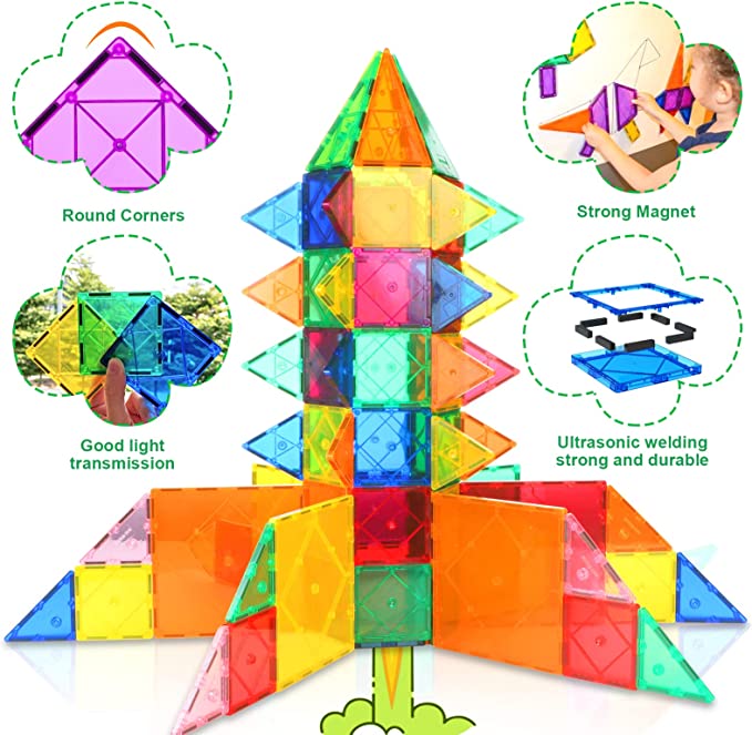 Magnetic Tiles Beginner Set for 3 Year Old Girls & Boys, Learning Toys for Toddlers, Magnetic Blocks for Kids Age 3-5 4-8, STEM Toys Encourage Kids Creativity & Help Kids to Develop Fine Motor Skills