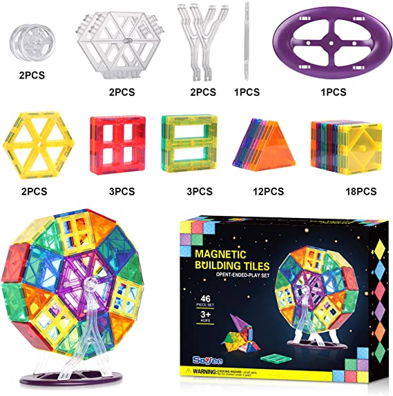 Magnetic Tiles with Ferris Wheel Expansion Set, Magnetic Blocks Toys for 3+ Year Old Boys and Girls, STEM Educational Learning Construction Toddler Kids Toys