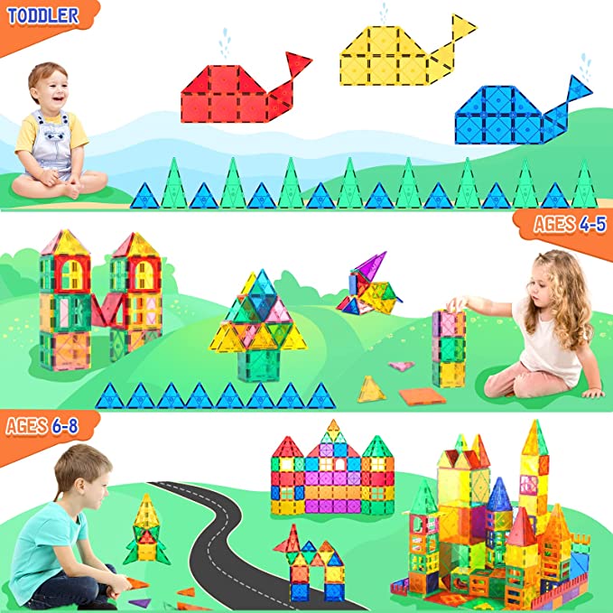 Magnetic Tiles Beginner Set for 3 Year Old Girls & Boys, Learning Toys for Toddlers, Magnetic Blocks for Kids Age 3-5 4-8, STEM Toys Encourage Kids Creativity & Help Kids to Develop Fine Motor Skills