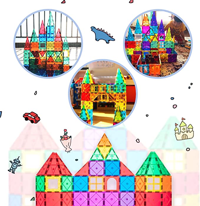 Huge Pack 180PCS Magnetic Tiles Set Compatible Magnet Toys with Ferris Wheel and Cars - Magnetic Blocks STEM Learning Building Construction Toddler Kids Toys for 3+ Year Old Boys and Girls