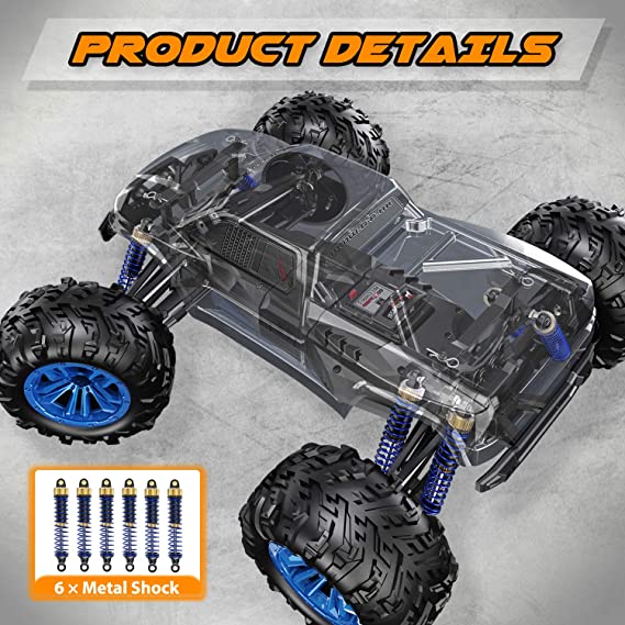 Soyee RC Cars 1:10 Scale RTR 46km/h High Speed Remote Control Car All Terrain Hobby Grade 4WD Off-Road Waterproof Monster Truck Electric Toys for Kids and Adults -1600mAh Batteries x2