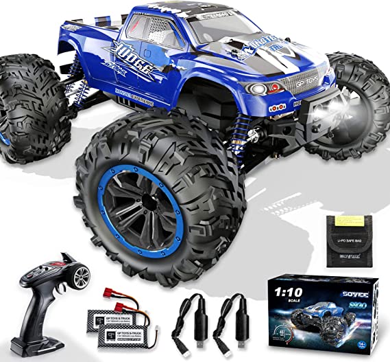 Soyee RC Cars 1:10 Scale RTR 46km/h High Speed Remote Control Car All Terrain Hobby Grade 4WD Off-Road Waterproof Monster Truck Electric Toys for Kids and Adults -1600mAh Batteries x2