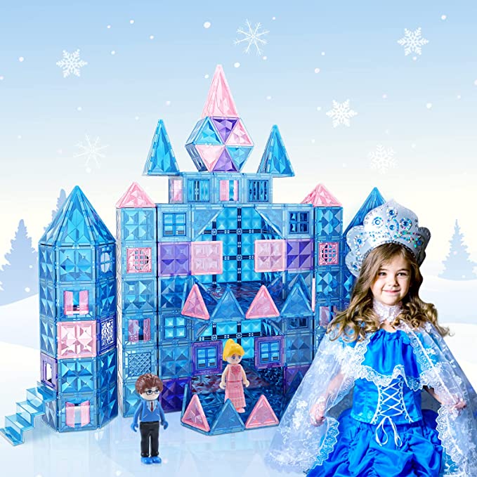 Diamond Magnetic Tiles 102pcs, Magnetic Building Blocks Princess Pretend Play Toys for Kids, Learning Toys for 3+ Year Old Girls & Boys, 3 4 5 6 7 8 Year Old Girl Birthday Gifts