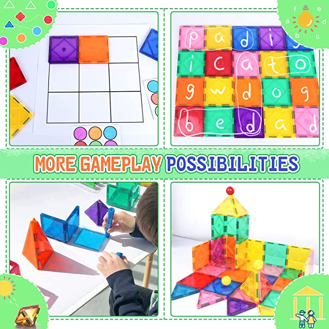 Magnetic Tiles Beginner Set for 3 Year Old Girls & Boys, Learning Toys for Toddlers, Magnetic Blocks for Kids Age 3-5 4-8, STEM Toys Encourage Kids Creativity & Help Kids to Develop Fine Motor Skills