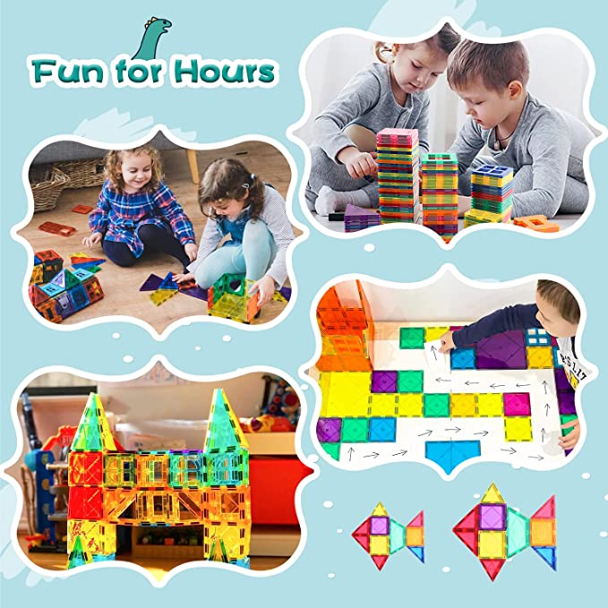 Huge Pack 180PCS Magnetic Tiles Set Compatible Magnet Toys with Ferris Wheel and Cars - Magnetic Blocks STEM Learning Building Construction Toddler Kids Toys for 3+ Year Old Boys and Girls